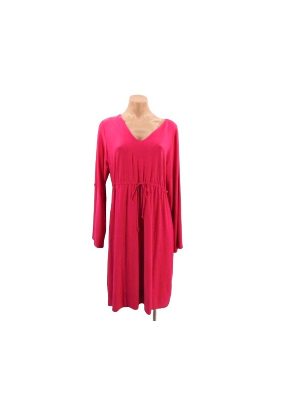 Soma Womans Pink Size L Long Sleeve V Neck  Dress Drawstring Waist Button Tab - Picture 14 of 14